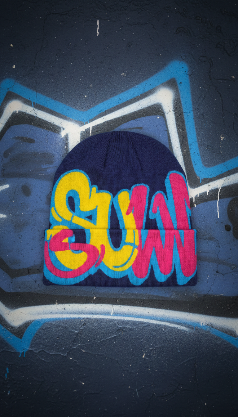Beanie graffiti subway yellow grafica ricamata