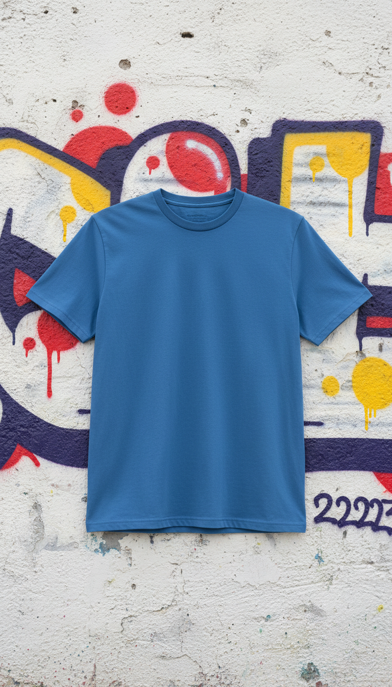 T-shirt crew street blue stampa spray